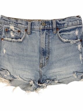 Abercrombie & Fitch Light Blue Distressed Denim The Mom Short High Rise